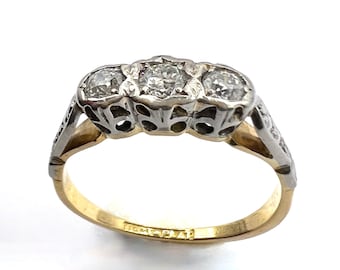 Victorian 18ct Gold Diamond Ring: Three Stone Engagement Ring, Size J