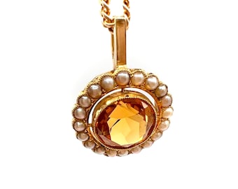 Victorian 15ct Gold Citrine and Split Pearl Pendant
