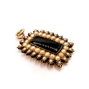 Antique Victorian gold, pearl and onyx intricate mourning pendant