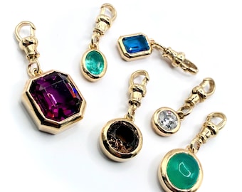 Natural Emerald 9ct Gold “Sweetie” Charm Pendant with Swivel Dog Clip