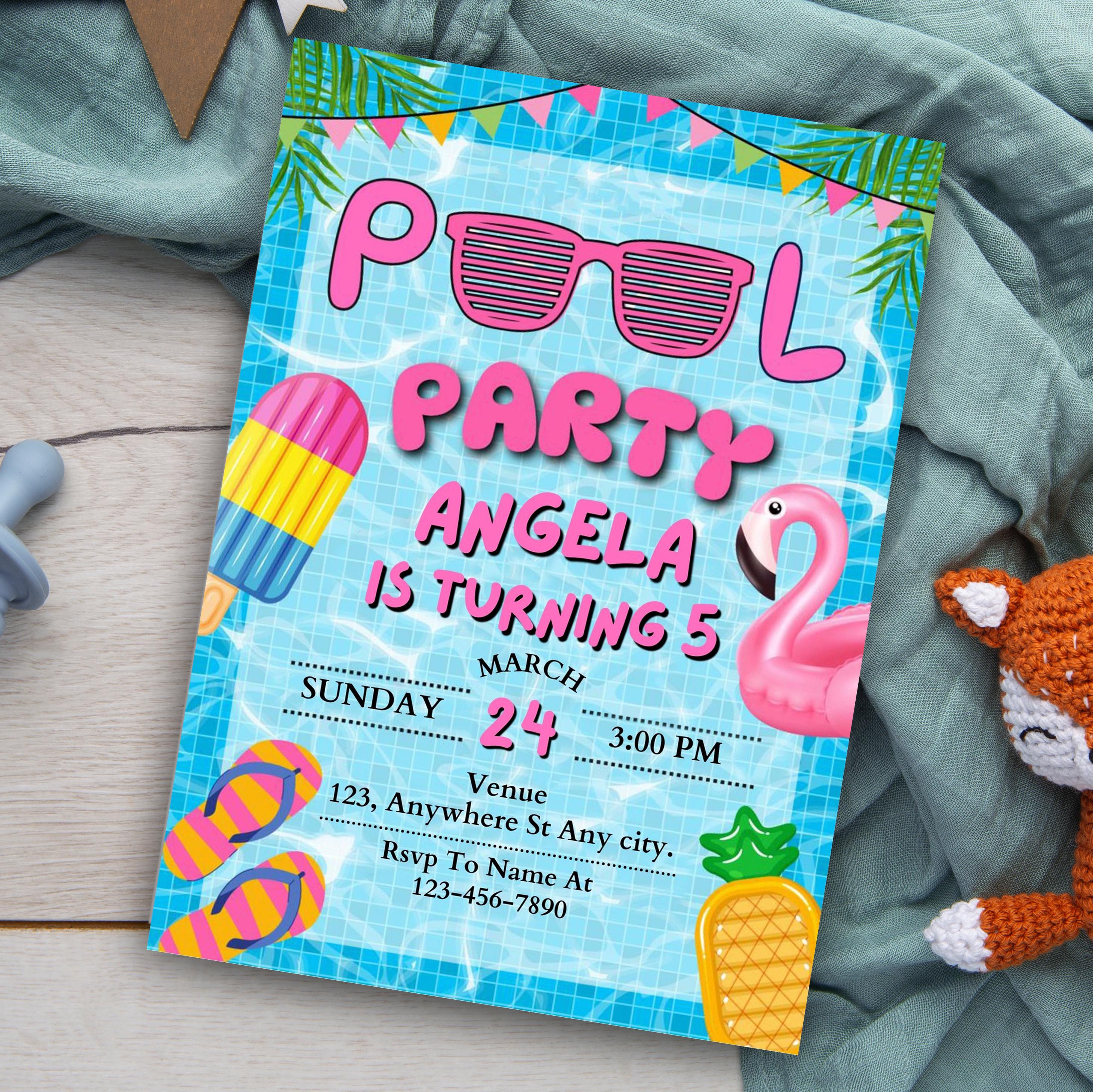 Editable Pool Party Birthday Invitation Kids Pool Party Kids Swimming ...