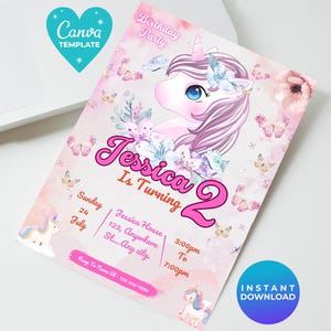 Editable Unicorn Birthday Invitation | Floral Unicorn Invite | Magical Party Invite | Unicorn Invite | Instant Download | Canva Template