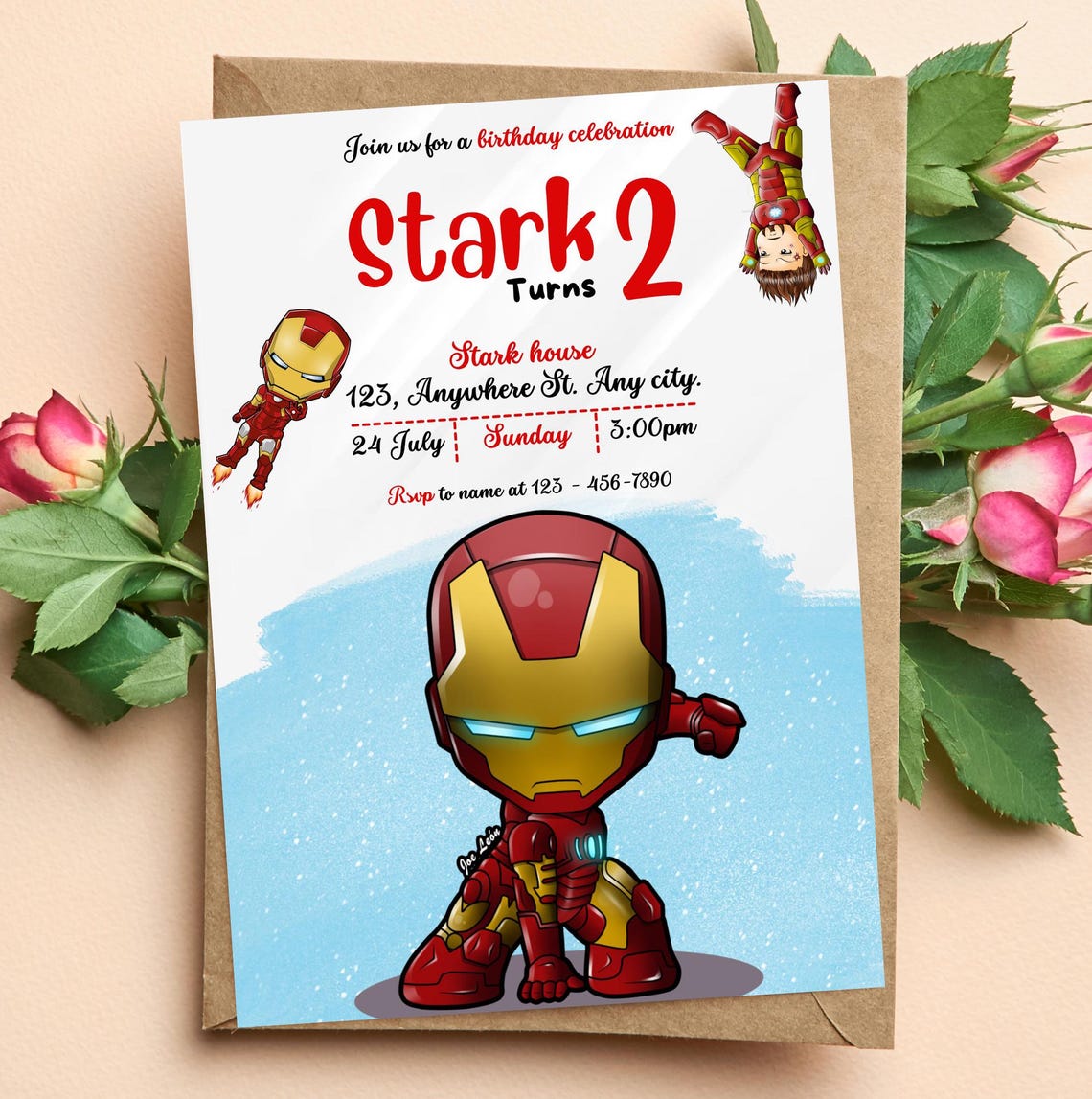 Editable Iron Man Birthday Invitation Canva Template Iron Man ...
