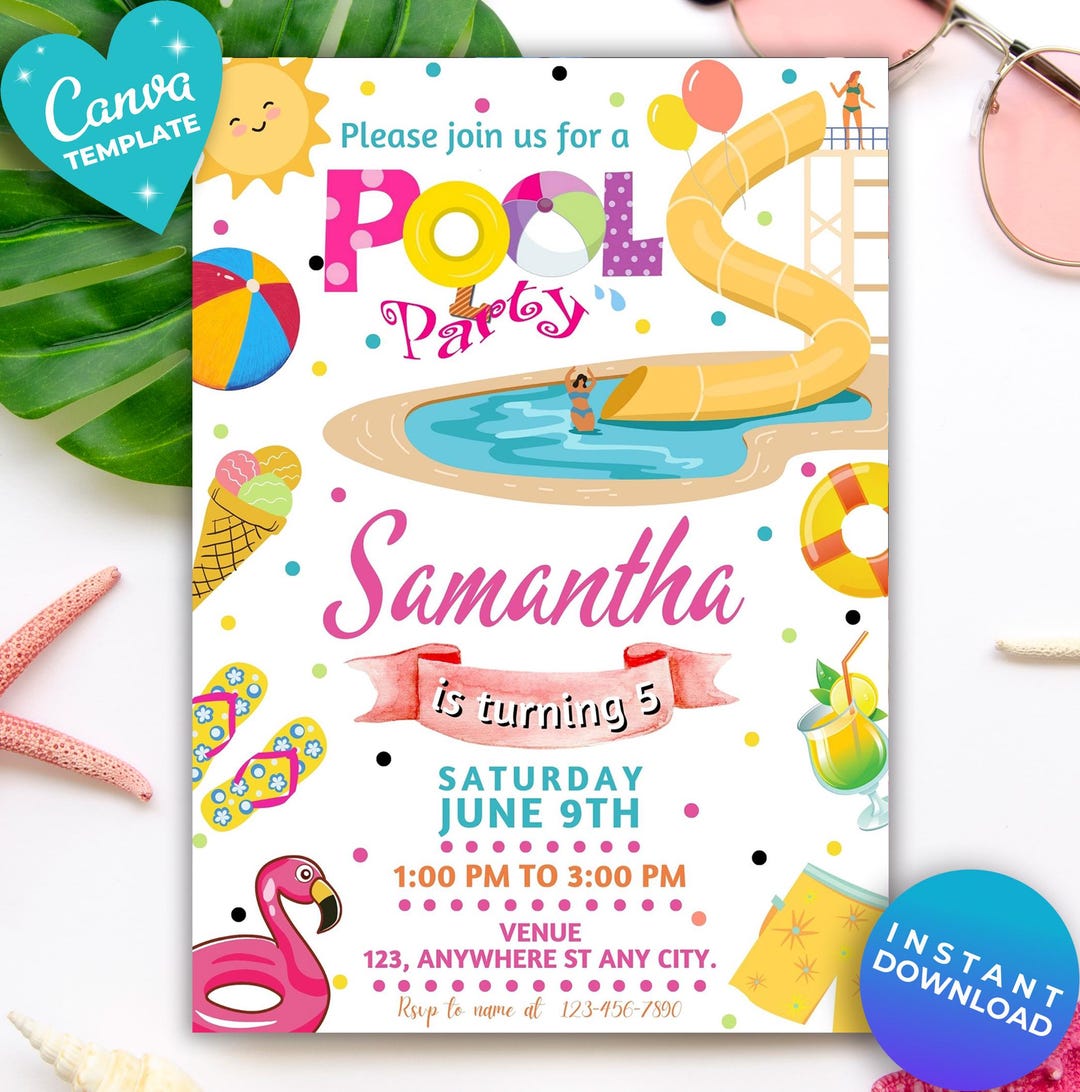 Editable Pool Party Birthday Invitation Kids Pool Party Kids Swimming ...
