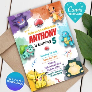 Editable Poke Birthday Invitation | Pika Digital Birthday Invitation | Printable Poke Party Template | Instant Download | Canva Template