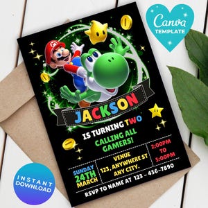 Super Mario Birthday Invitation | Editable Mario Party Invite | Video Game Theme | Mario Bros Birthday | Canva Template | Instant Download