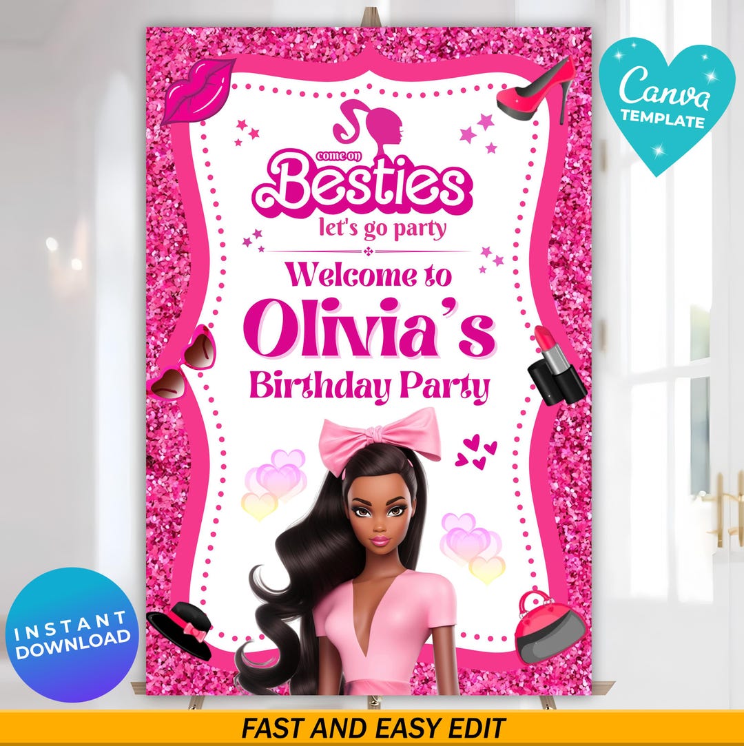 Editable Black Fashion Doll Welcome Sign Template | Black Doll Party ...