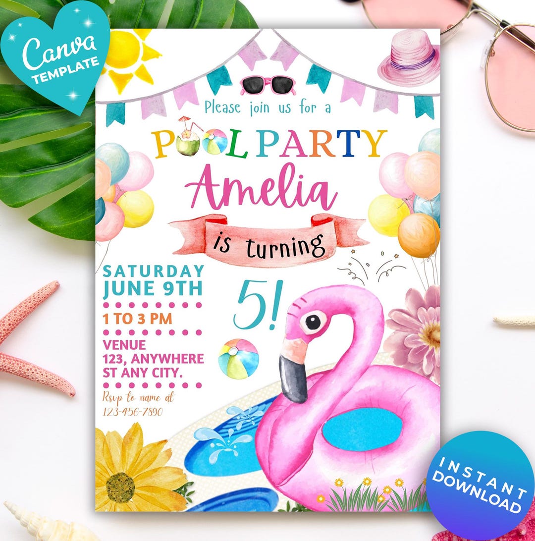 Editable Pool Party Birthday Invitation Kids Pool Party Kids Swimming ...