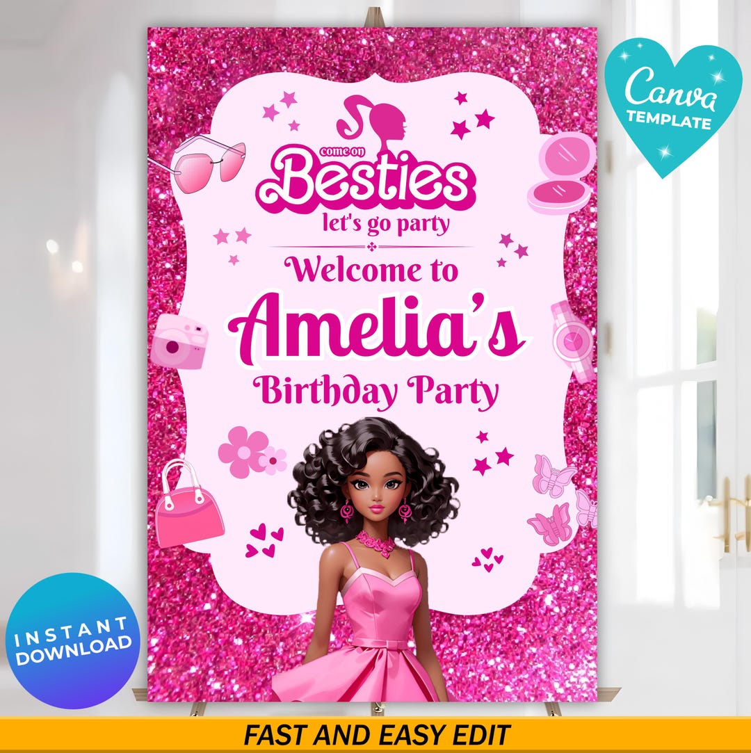 Editable Black Fashion Doll Welcome Sign Template | Black Doll Party ...