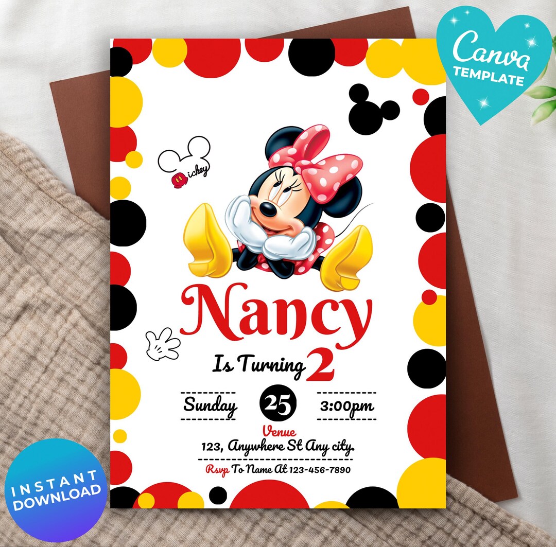 Editable Mickey Birthday Invitation | Digital Kids Party Template ...