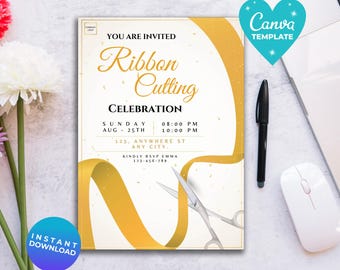 Ribbon Cutting Invitation, Grand Opening Invite (Canva Template)