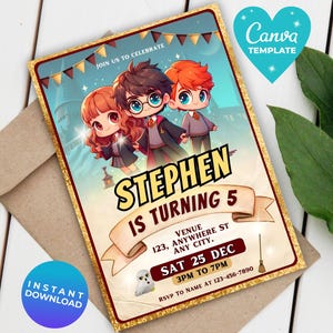 Wizards Witches Birthday Invitation | Magical School Wizardry Birthday Party Invitation | Editable Castle Party | Printable Template