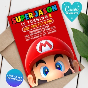 Editable Super Mario Invitation, Mario Bros Birthday Invitation, Printable Birthday Party Invitations, Digital Bday Party Invite Template