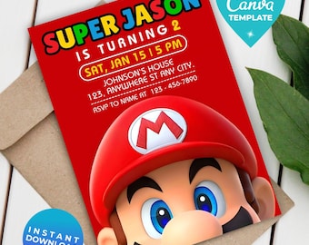 Editable Super Mario Invitation, Mario Bros Birthday Invitation, Printable Birthday Party Invitations, Digital Bday Party Invite Template
