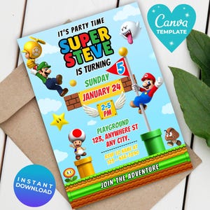 Super Mario Birthday Invitation | Editable Mario Party Invite | Video Game Theme | Mario Bros Birthday | Canva Template | Instant Download
