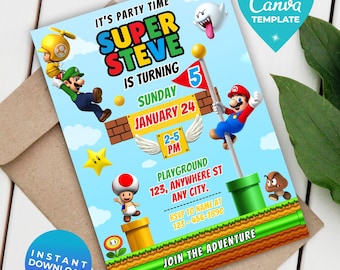 Super Mario Birthday Invitation | Editable Mario Party Invite | Video Game Theme | Mario Bros Birthday | Canva Template | Instant Download