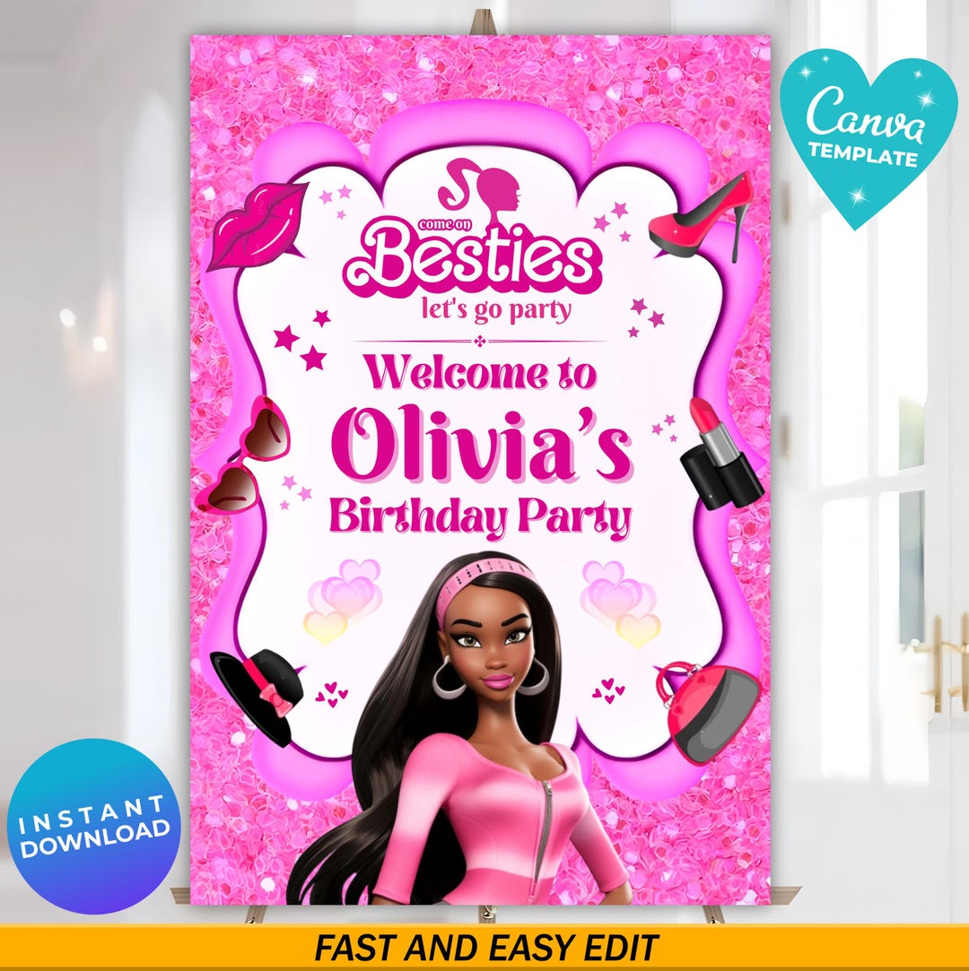 Editable Black Fashion Doll Welcome Sign Template | Black Doll Party ...