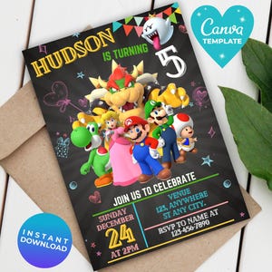Editable Super Mario Invitation, Mario Bros Birthday Invitation, Printable Birthday Party Invitations, Digital Bday Party Invite Template