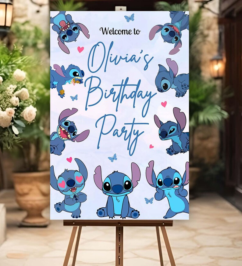 Stitch Sign In Editable Stitch Welcome Sign Template, Cute Stitch Birthday Party ...