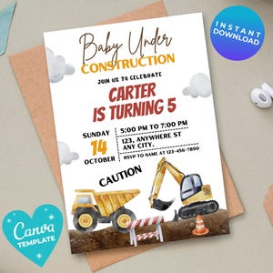 Editable Construction Birthday Invitation Dump Truck Birthday Invite, Dump Everything Birthday Party Printable template Canva Template