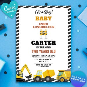 Editable Construction Birthday Invitation Dump Truck Birthday Invite, Dump Everything Birthday Party Printable template Canva Template