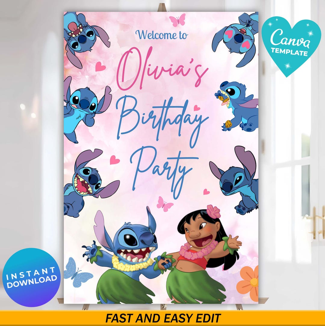 Stitch Sign In Editable Lilo & Stitch Welcome Sign Template, Lilo and Stitch Party ...