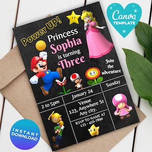 Editable Super Mario Invitation, Mario Bros Birthday Invitation, Printable Birthday Party Invitations, Digital Bday Party Invite Template