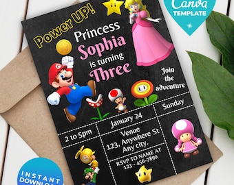 Super Mario Birthday Invitation | Editable Mario Party Invite | Video Game Theme | Mario Bros Birthday | Canva Template | Instant Download