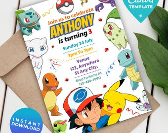 Editable Poke Birthday Invitation | Pika Digital Birthday Invitation | Printable Poke Party Template | Instant Download | Canva Template