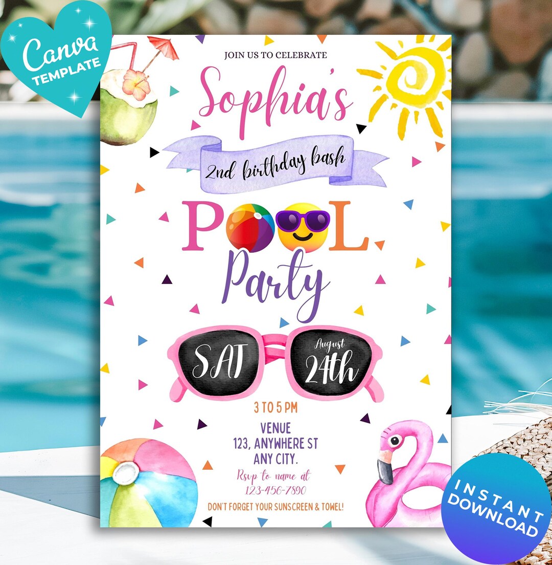 Editable Pool Party Birthday Invitation Kids Pool Party Kids Swimming ...