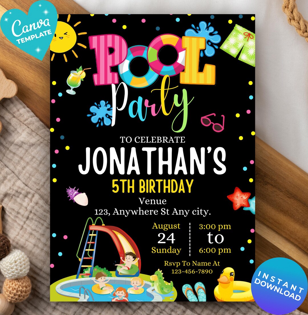 Editable Pool Party Birthday Invitation Kids Pool Party Kids Swimming ...