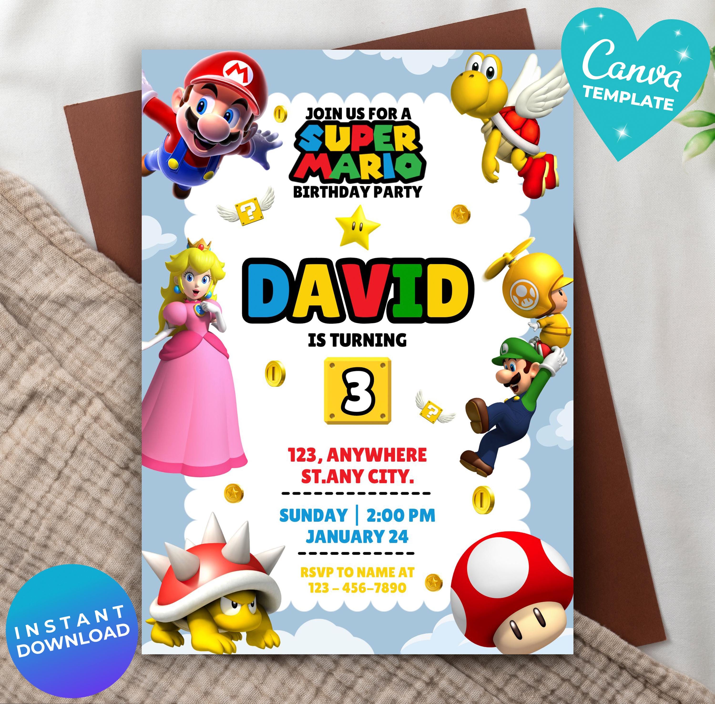 Super Mario Birthday Invitation | Video Game Invitation | Mario