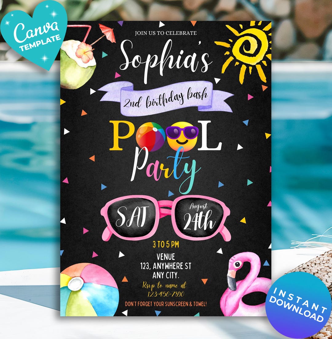 Editable Pool Party Birthday Invitation Kids Pool Party Kids Swimming ...