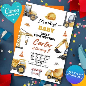 Editable Construction Birthday Invitation Dump Truck Birthday Invite, Dump Everything Birthday Party Printable template Canva Template