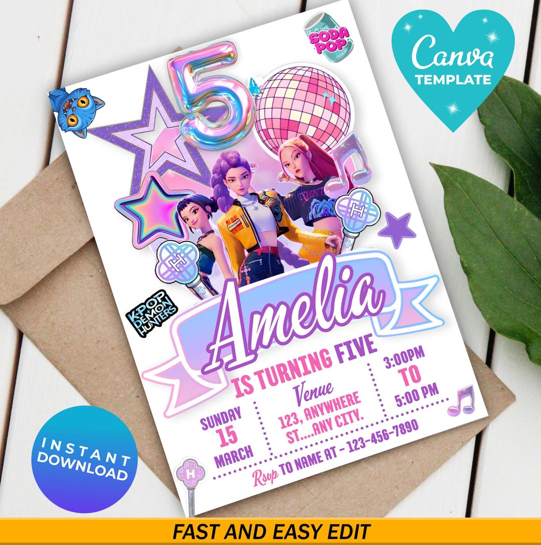 Editable 5th Kpop birthday Invitation, demon birthday Invitation template, Hunter Canva te