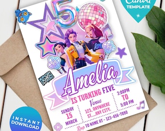 Editable 5th Kpop birthday Invitation, demon birthday Invitation template, Hunter Canva template, kids party Anime invite, Digital download