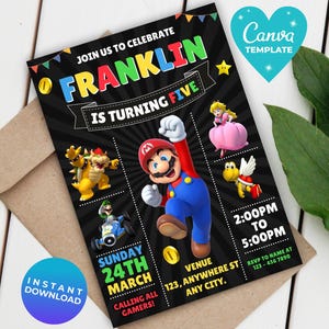 Editable Super Mario Invitation, Mario Bros Birthday Invitation, Printable Birthday Party Invitations, Digital Bday Party Invite Template