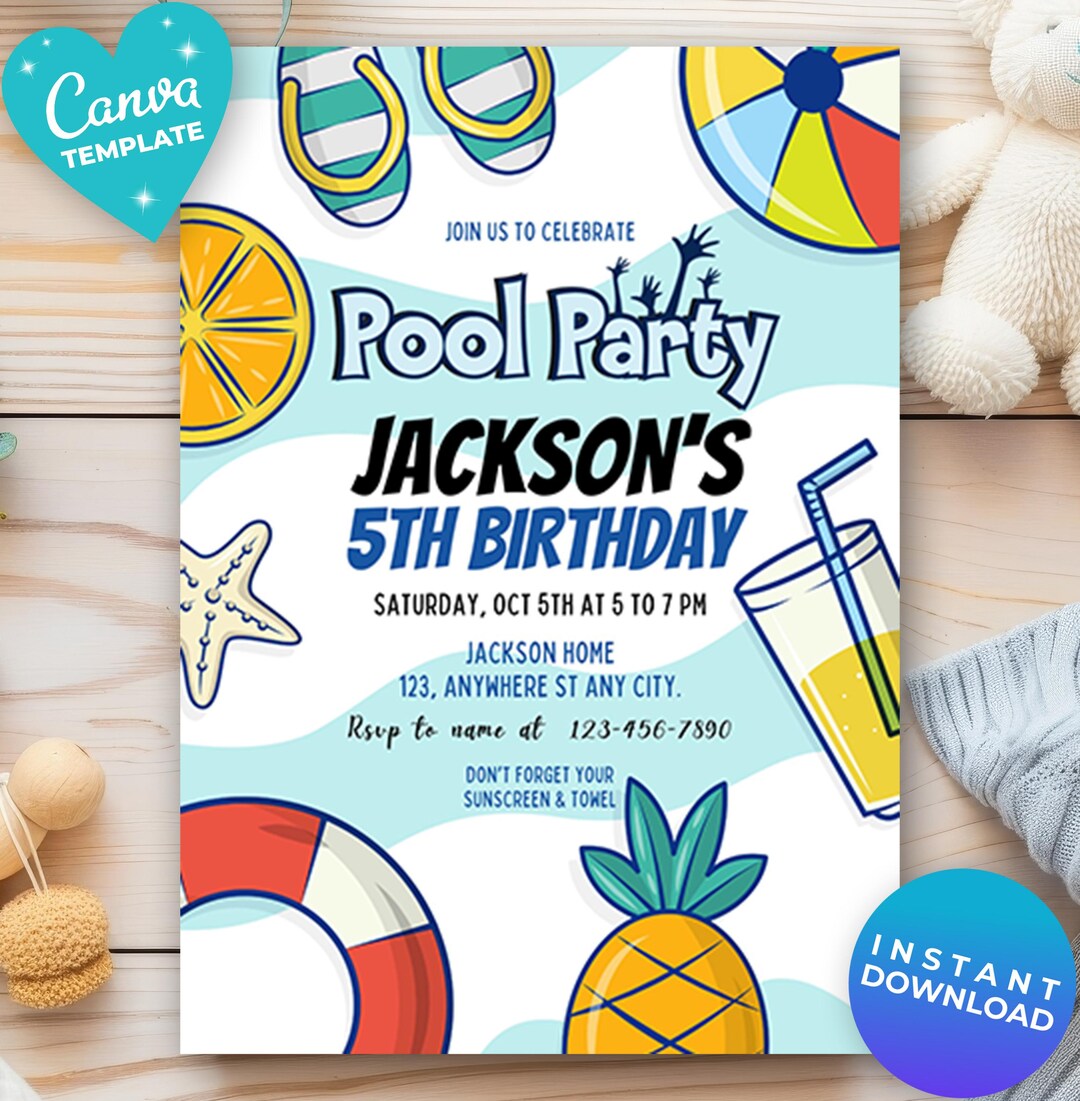 Editable Pool Party Birthday Invitation Kids Pool Party Kids Swimming ...