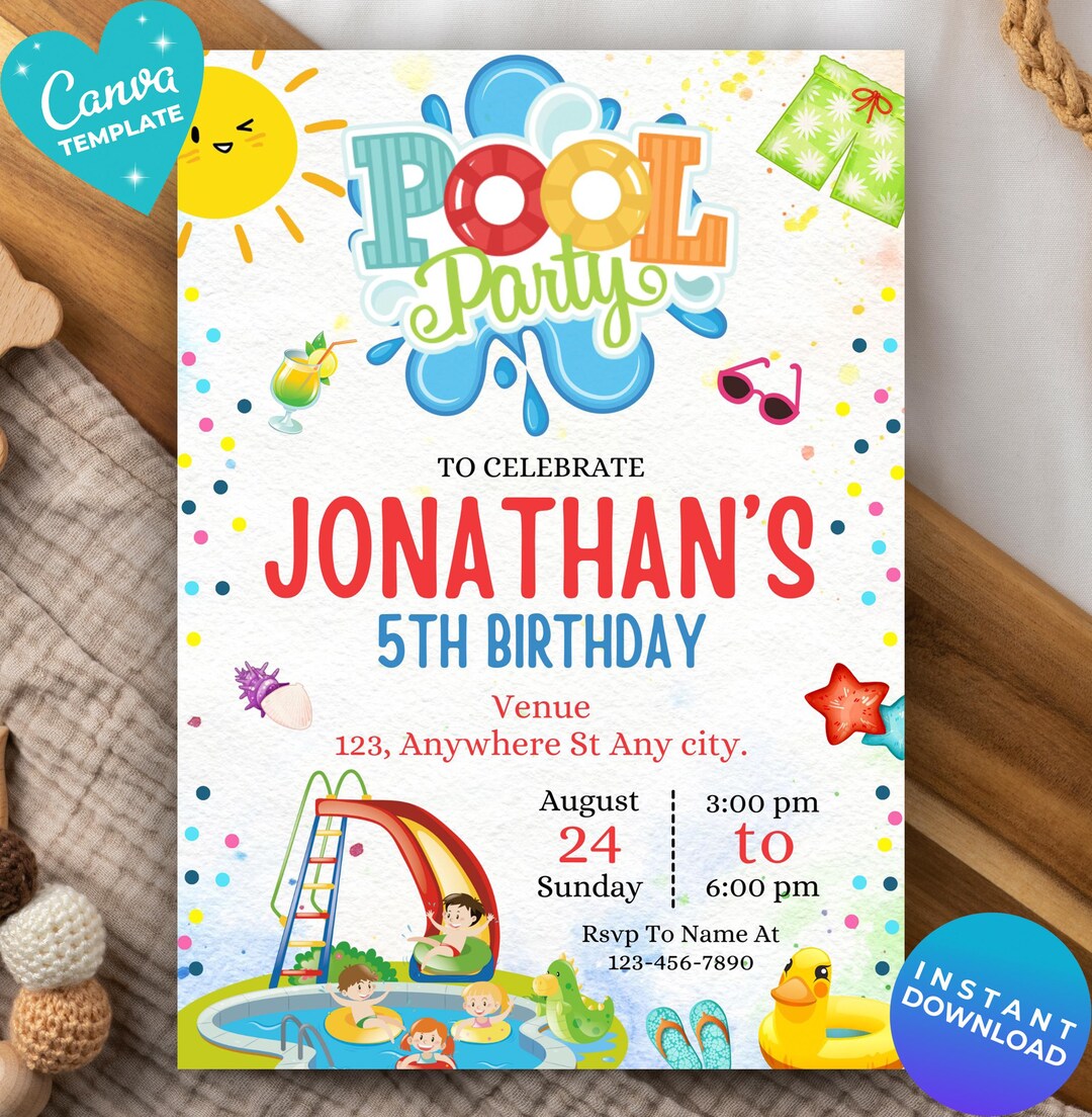 Editable Pool Party Birthday Invitation Kids Pool Party Kids Swimming ...