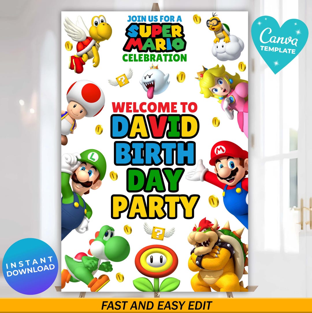 Mario Welcome Sign Editable Super Mario Welcome Sign Template, Mario Bros Party, Printable ...