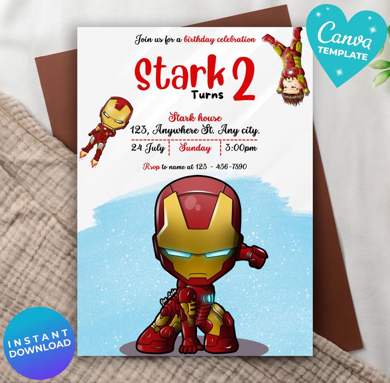 Editable Iron Man Birthday Invitation Canva Template Iron Man ...