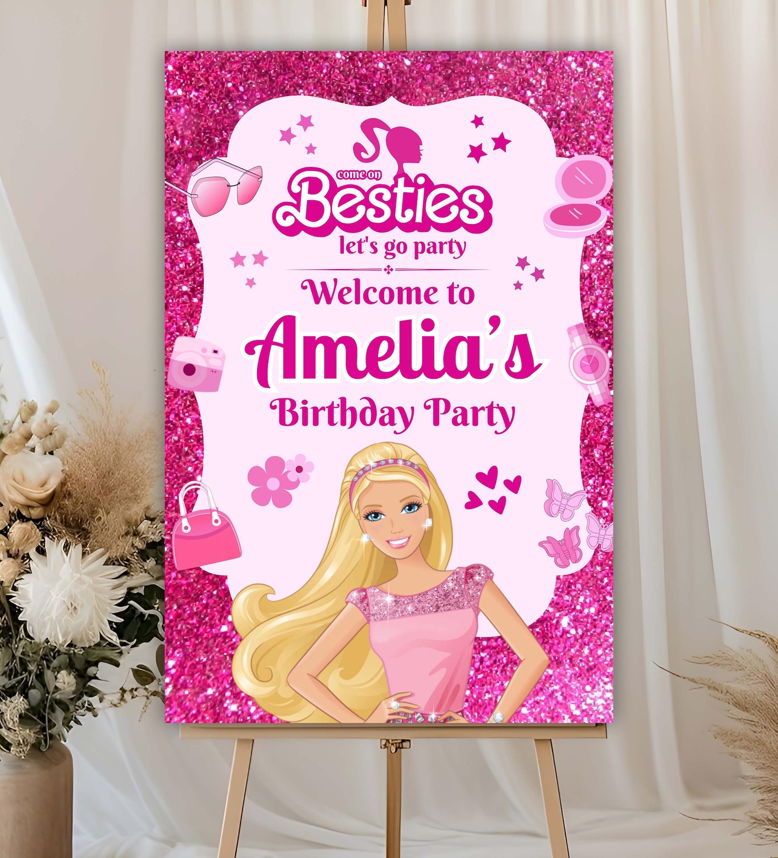 Editable Fashion Doll Welcome Sign Template | Pink Doll Party Welcome ...