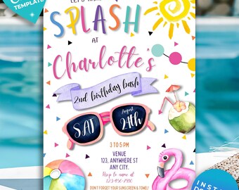 Editable Pool Party Birthday Invitation Kids Pool Party Kids Swimming ...