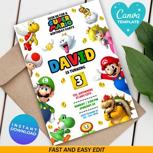 Editable Super Mario Invitation, Mario Bros Birthday Invitation, Printable Birthday Party Invitations, Digital Bday Party Invite Template