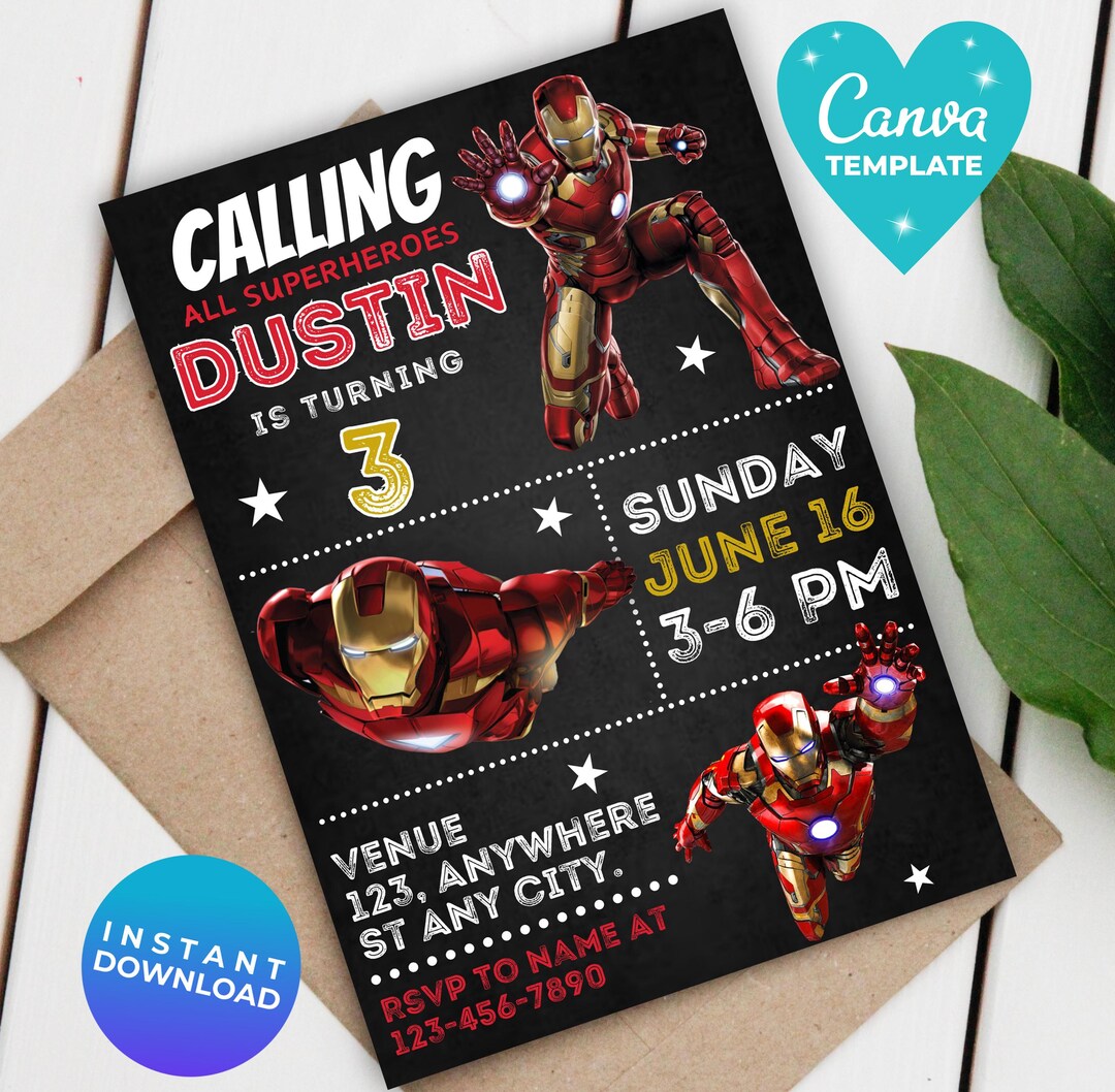 Iron Man Birthday Invitation | Editable Superhero Invite | Avengers ...