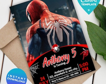 Spiderman Kids Editable Birthday Invitation Spiderman Digital and Printable Birthday Invitation Superheroes Birthday Invites Canva template