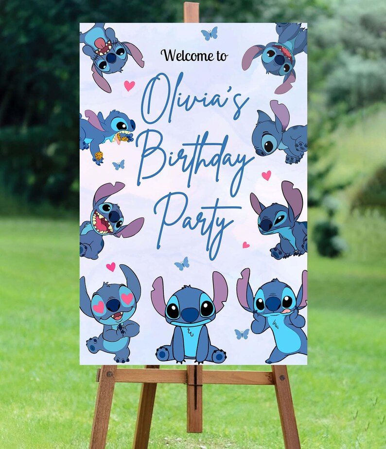 Stich Sign Editable Stitch Welcome Sign Template, Cute Stitch Birthday Party ...