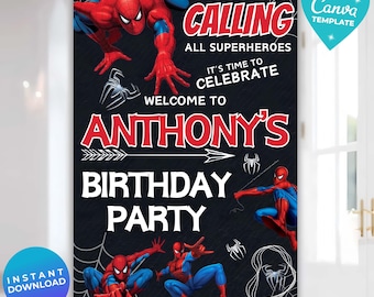 Editable Spiderman Birthday Welcome Sign Template, Spidey Sign Board, Printable Welcome Board, Spidey Birthday Welcome Board, Canva Template