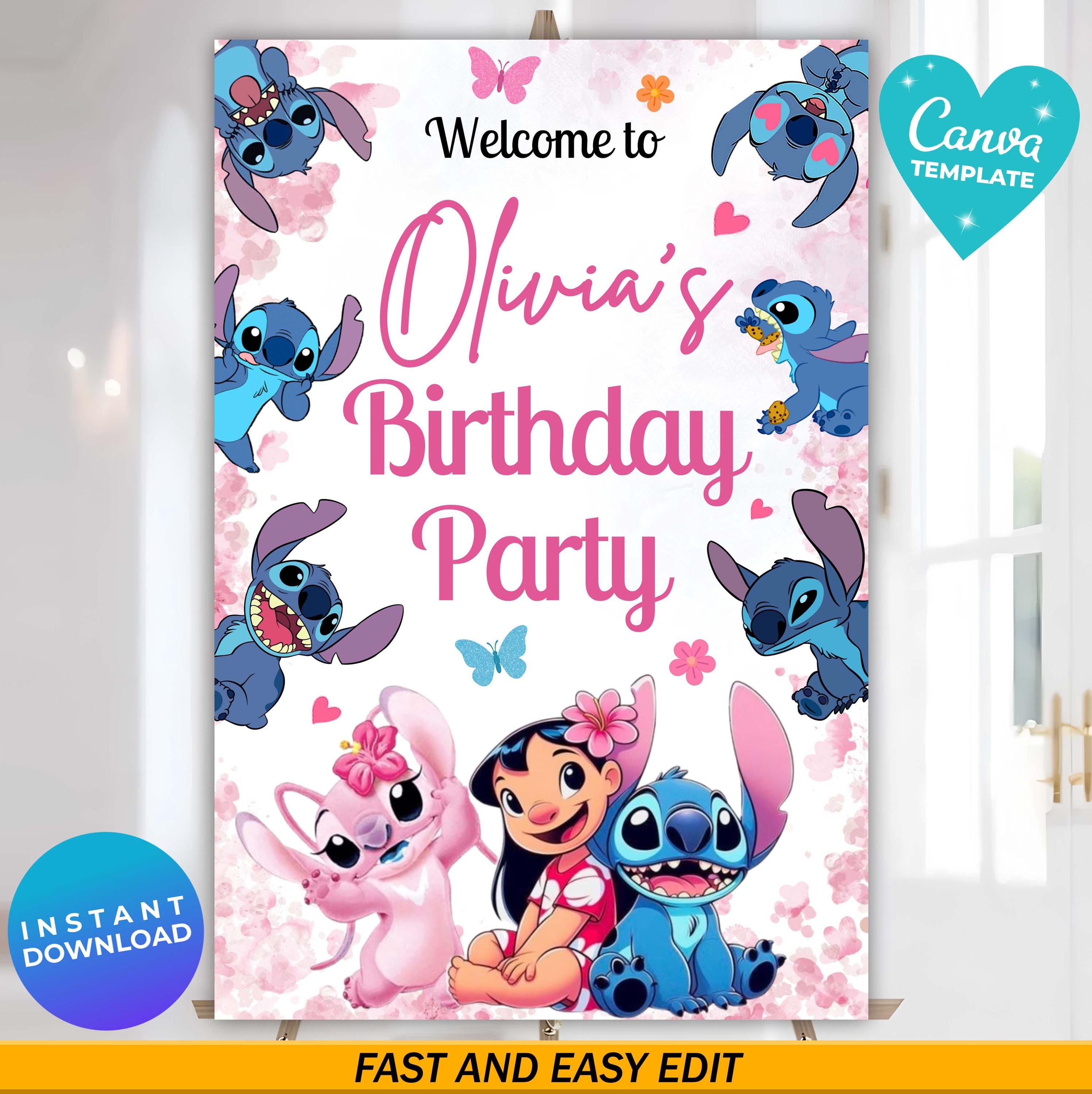Stitch Welcome Spring Editable Angel & Stitch Welcome Sign Template, Lilo and Stitch Party ...