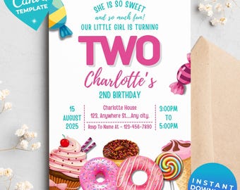Editable Candy Birthday Invitation Template , Sweet Celebration Party ...